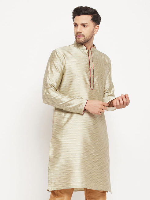 VASTRAMAY Men's Beige Silk Blend Kurta